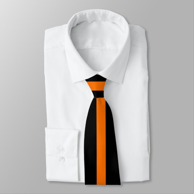 Simple Bright Orange on Black Striped Tie (Tied)