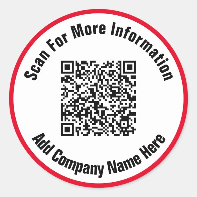 Simple Bright Red and White Text Scan QR Code  Classic Round Sticker (Front)