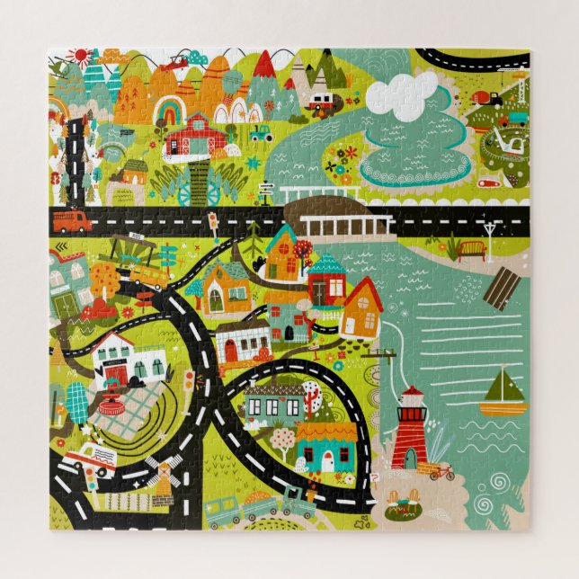 Simple Bright Town Boho Illustration Jigsaw Puzzle (Vertical)