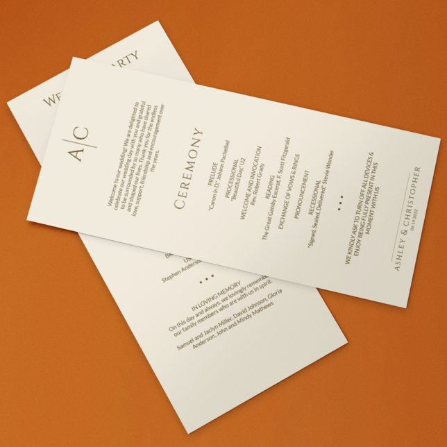 Simple Bronze & Gold Monogram Wedding Ceremony Program (Creator Uploaded)