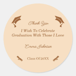 Simple Brown And Beige Customized Graduation Classic Round Sticker