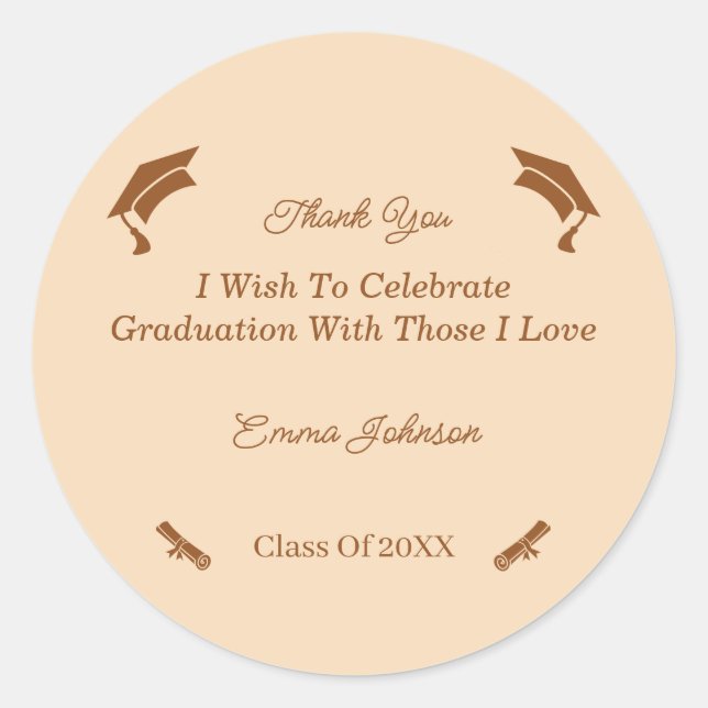 Simple Brown And Beige Customized Graduation Classic Round Sticker (Front)