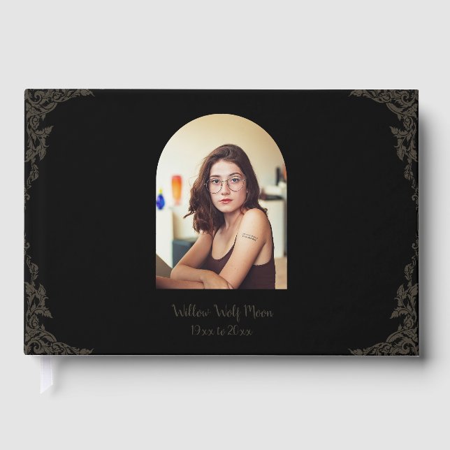 Simple Brown and Black Pagan Funeral Guest Book (Front)