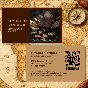 Simple Brown Chocolate Maker Photo Social QR Code  Business Card