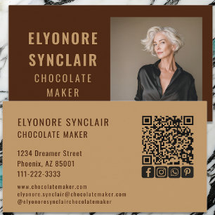 Simple Brown Chocolate Maker Photo Social QR Code  Business Card