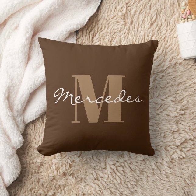 Simple Brown Custom  Personalized Calligraphy Name Throw Pillow (Blanket)