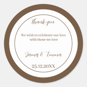 Simple Brown Customized Wedding Classic Round Sticker