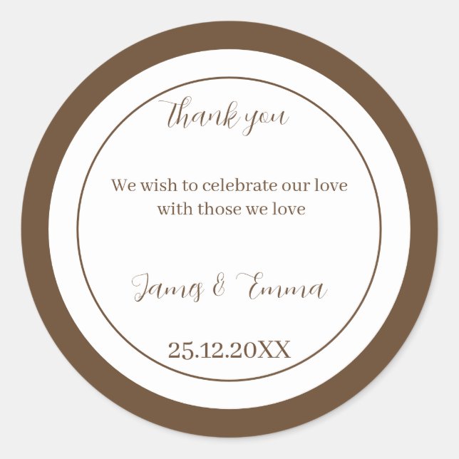 Simple Brown Customized Wedding Classic Round Sticker (Front)