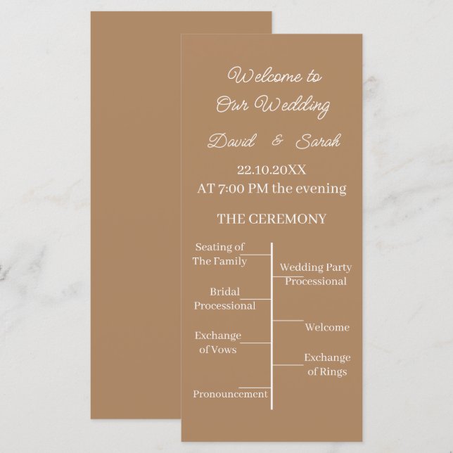 Simple Brown Customized Wedding Program (Front/Back)
