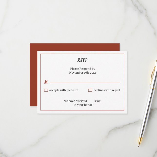 Simple Brown Customized Wedding  RSVP Card (Front/Back In Situ)