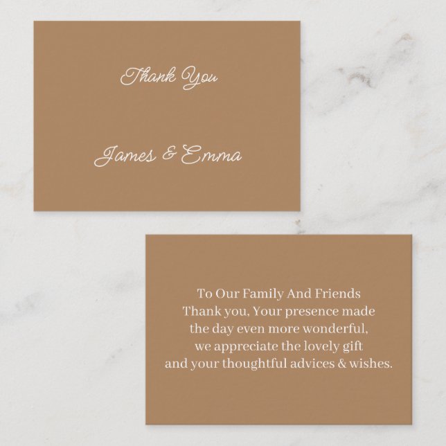 Simple Brown Customized Wedding Thank You Card (Front/Back)