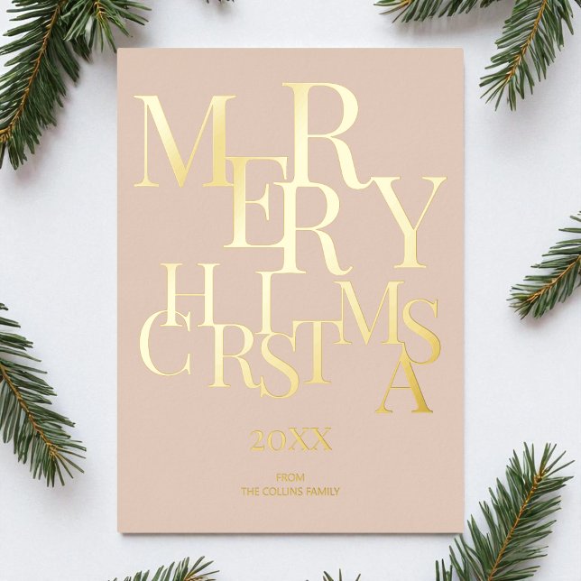 Simple Brown Elegant Minimalist Merry Christmas Foil Holiday Card (Simple Brown Elegant Minimalist Merry Christmas Foil Holiday Card)