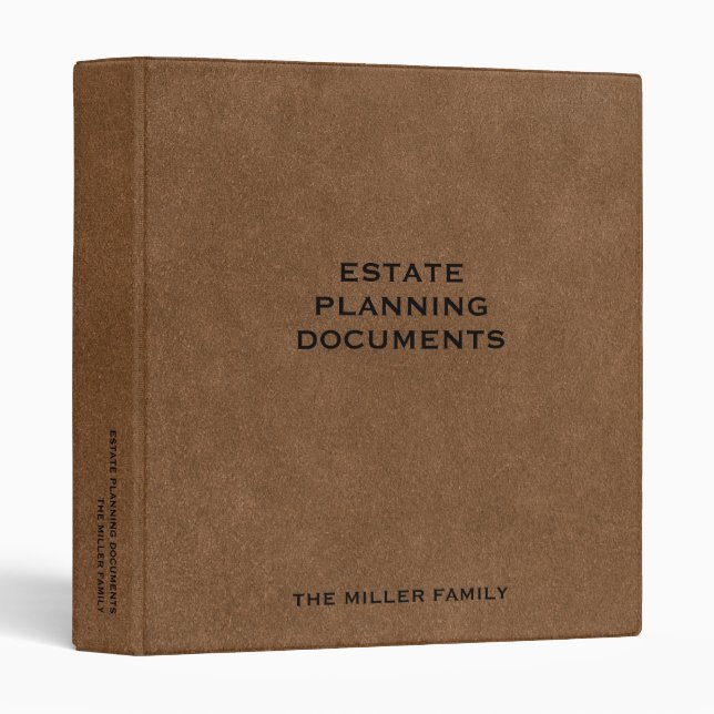 Simple Brown Leather Estate Planning Documents Binder (Front/Spine)