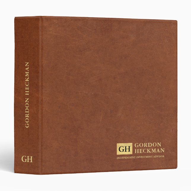 Simple Brown Leather Texture Custom Monogram 3 Rin Binder (Front/Spine)