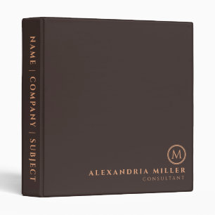Simple Brown & Neutral Monogram Name & Title Binder