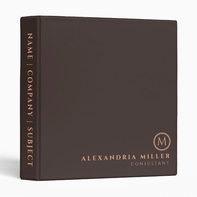 Simple Brown & Neutral Monogram Name & Title Binder (Front/Spine)