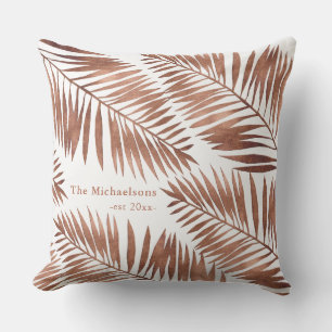 Simple Brown Palms on White Outdoor Pillow