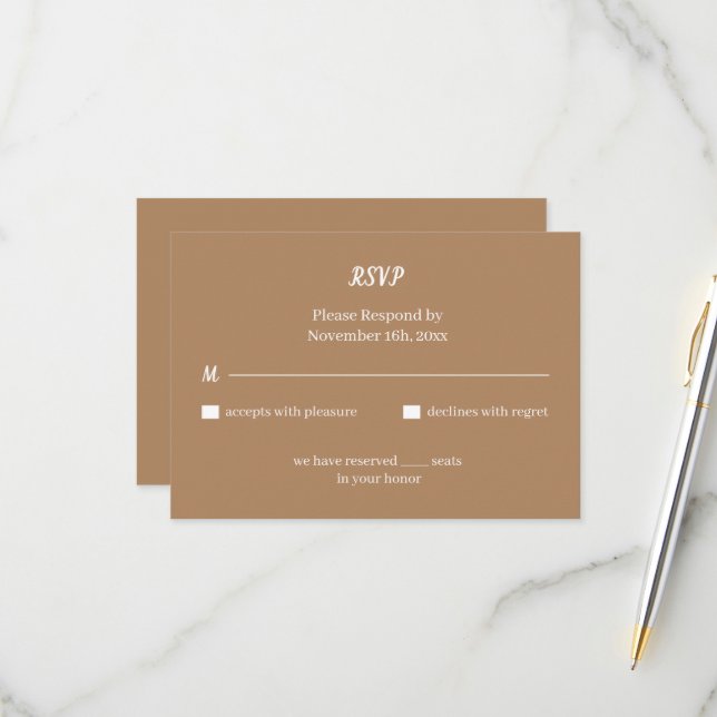 Simple Brown Personalised Wedding RSVP Card (Front/Back In Situ)