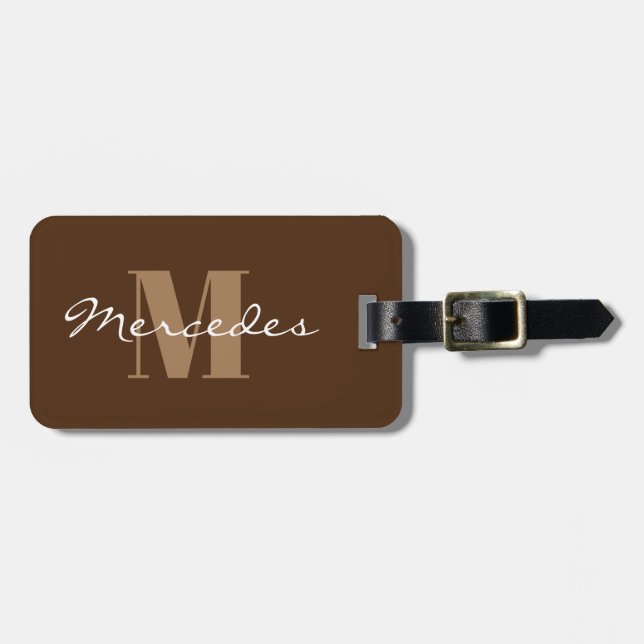 Simple Brown Personalized Calligraphy Name Luggage Tag (Front Horizontal)