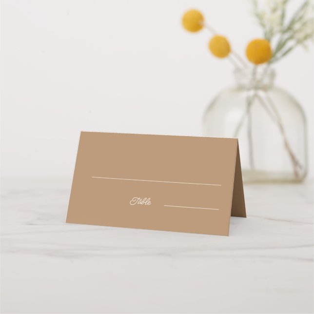 Simple Brown Personalized Wedding Table Place Card (Front)