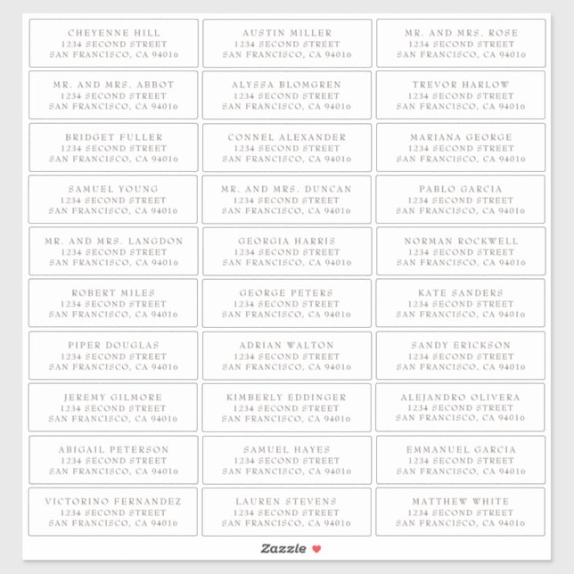 Simple Brown Serif Wedding Guest Address Labels (Sheet)