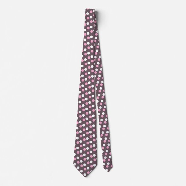 Simple Brown White and Pink Big Dots Pattern Tie (Front)