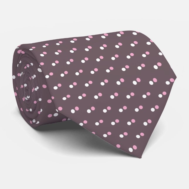 Simple Brown White and Pink Dots Pattern Tie (Rolled)