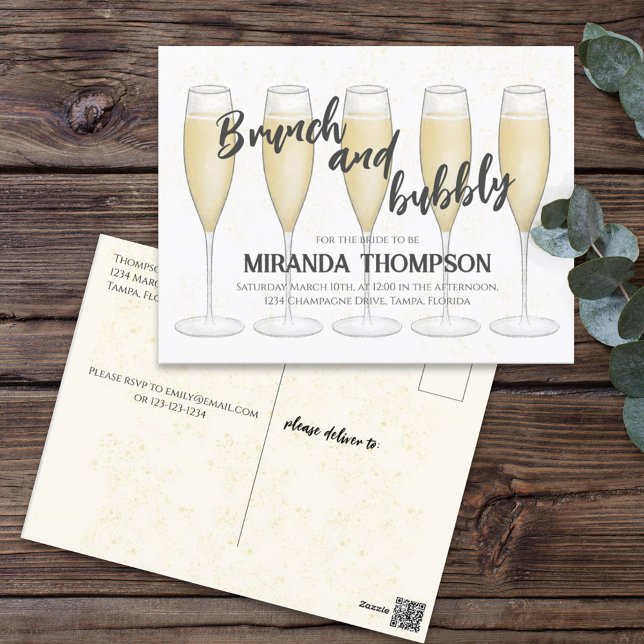 Simple Brunch and Bubbly Champagne Bridal Shower Postcard (Creator Uploaded)