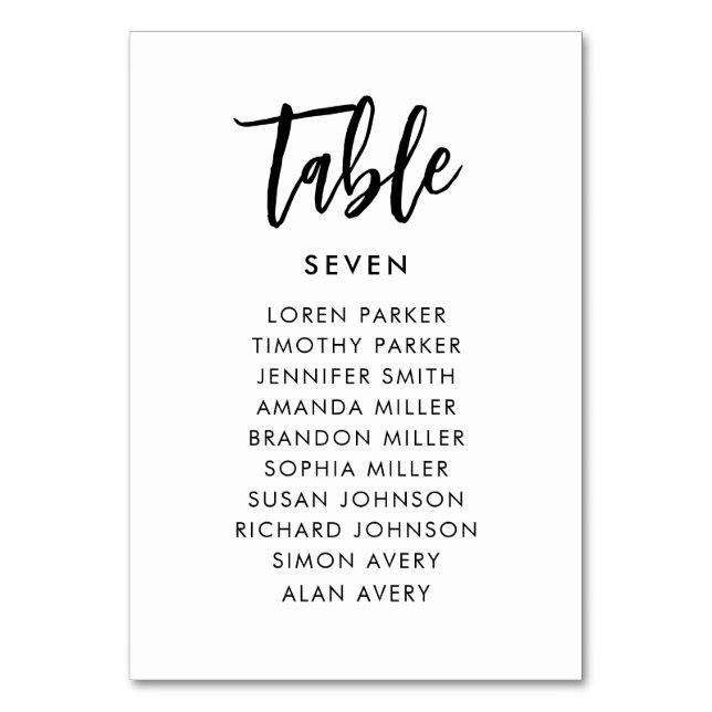 Simple Brush Wedding Seating Chart Table Number (Front)