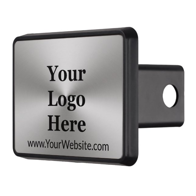 Simple Brushed Metal Look Company Logo & Website Trailer Hitch Cover (Left)