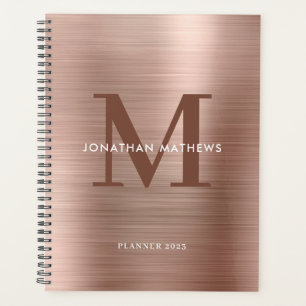 Simple Brushed Metallic Rose Gold Classic Monogram Planner