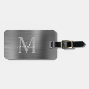 Simple Brushed Metallic Silver Grey Luggage Tag