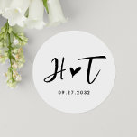 Simple Brushed Script Heart Monogram Wedding Classic Round Sticker<br><div class="desc">Simple Brushed Script Heart Monogram Wedding Classic Round Sticker  features a simple yet captivating lovely heart with monogram,  symbolizing the pure and unbreakable bond between the couple.</div>