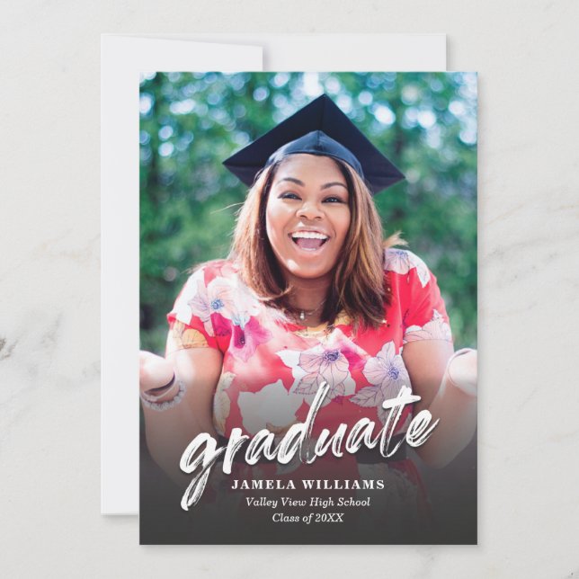 Simple Brushstroke Minimal Photo Graduation Invitation (Front)