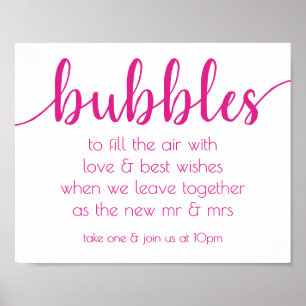 Simple Bubbles   Hot Pink Party Event Station Poster