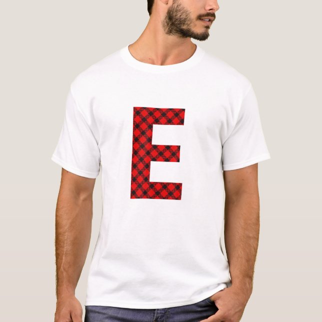Simple Buffalo Plaid Capital Letter E Buffalo Plai T-Shirt (Front)