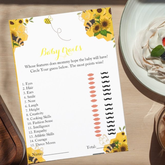 Simple bumble bee baby trait baby shower game (Creator Uploaded)