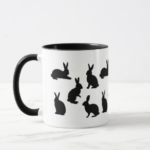 Simple Bunny Pattern In Black With Custom Monogram Mug