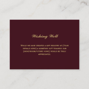 Simple Burgundy and Gold Wedding Wishing Well Enclosure Card