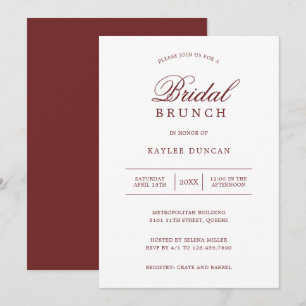 Simple Burgundy and White Minimalist Bridal Brunch Invitation