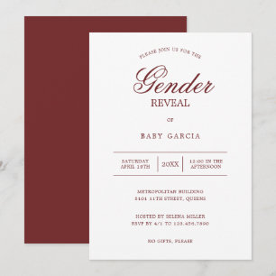 Simple Burgundy and White Minimalist Gender Reveal Invitation