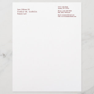 Simple Burgundy and White Professional Lawyer Letterhead