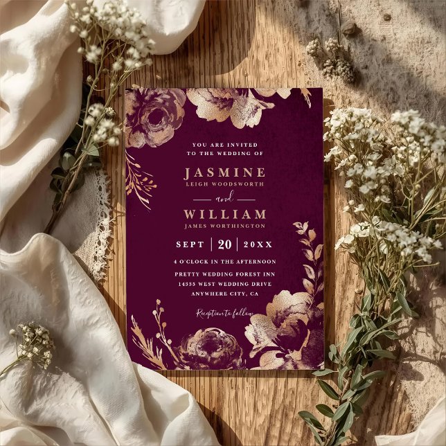 Simple Burgundy Blush Floral QR Code Wedding Invitation (Creator Uploaded)