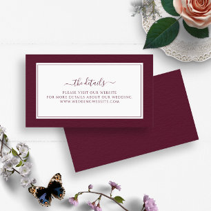 Simple Burgundy Border Script Wedding Website Enclosure Card