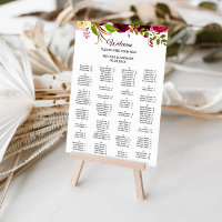 Simple Burgundy Floral Alphabetical Seating Chart