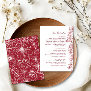 Simple Burgundy Floral Garden Wedding Details Enclosure Card