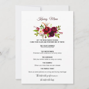 Simple Burgundy Floral Kissing Menu