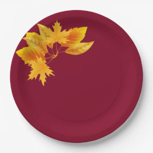 Simple Burgundy Gold Greenery Autumn Celebration  Paper Plate
