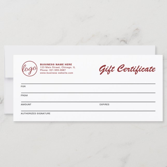 Simple Burgundy Logo Business Gift Certificate (Front)