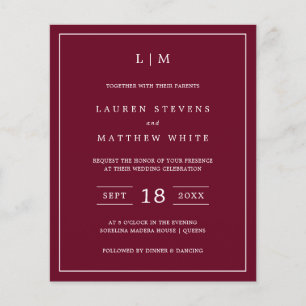 Simple Burgundy Monogram Budget Wedding Invite